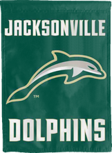 Load image into Gallery viewer, green jacksonville university dolphins double sided house flag for game day decor
