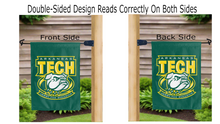 Load image into Gallery viewer, jerry the bulldog logo reading correctly on both sides of arkansas tech university garden flag
