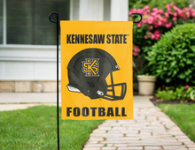 Load image into Gallery viewer, gold kennesaw state football garden flag hung outside for yard decor
