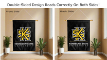 Load image into Gallery viewer, kennesaw state university logo reading correctly on both sides of black double sided house flag
