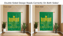Load image into Gallery viewer, kentucky state university logo reading correctly on both sides of green double sided house flag
