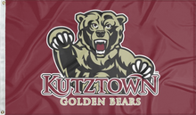 Load image into Gallery viewer, maroon kutztown university golden bears flag for college dorm decor
