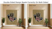 Load image into Gallery viewer, kutztown university logo reading correctly on both sides of bronze double sided house flag
