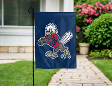 Load image into Gallery viewer, blue liberty university garden flag with sparky the eagle logo for yard decor
