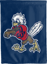 Load image into Gallery viewer, blue liberty university house flag with sparky the eagle logo for man cave decor
