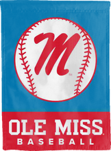 Load image into Gallery viewer, light blue ole miss baseball double sided house flag for college dorm decor
