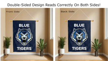 Load image into Gallery viewer, lincoln university blue tigers logo reading correctly on both sides of blue double sided house flag
