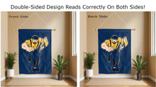 Load image into Gallery viewer, louie the lumberjack logo reading correctly on both sides of blue northern arizona double sided house flag
