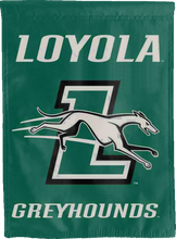 Load image into Gallery viewer, green loyola greyhounds double sided house flag for man cave decor
