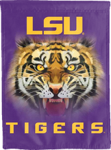 Load image into Gallery viewer, lsu double sided house flag with realistic tiger face for college dorm decor

