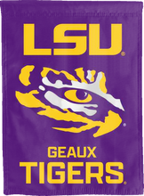 Load image into Gallery viewer, purple lsu geaux tigers double sided house flag for college dorm decor
