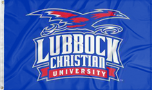 Load image into Gallery viewer, blue lubbock christian university flag for college dorm decor
