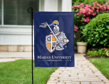 Load image into Gallery viewer, blue marian university indianapolis double sided garden flag for yard decor

