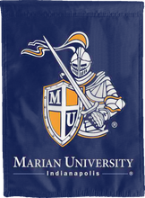 Load image into Gallery viewer, blue marian university indianapolis double sided house flag for game day decor
