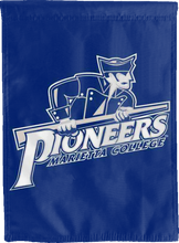 Load image into Gallery viewer, blue marietta college pioneers double sided house flag for game day decor
