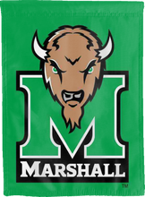 Load image into Gallery viewer, green marshall university double sided house flag for college dorm decor

