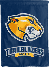 Load image into Gallery viewer, blue massachusetts college of liberal arts double sided house flag for game day decor
