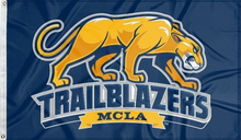 Load image into Gallery viewer, Massachusetts College of Liberal Arts trailblazers flag for college dorm decor
