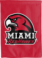 Load image into Gallery viewer, red miami redhawks double sided house flag for college dorm decor
