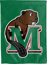 Load image into Gallery viewer, green minot state double sided house flag for college dorm decor

