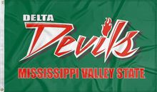 Load image into Gallery viewer, green mississippi valley state delta devils flag for college dorm decor
