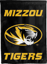 Load image into Gallery viewer, black missouri tigers double sided house flag for college dorm decor
