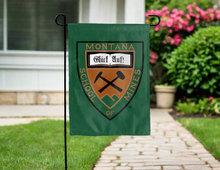 Load image into Gallery viewer, green montana school of mines double sided garden flag for yard decor
