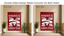 Load image into Gallery viewer, morehouse maroon tigers logo reading correctly on both sides of red double sided house flag
