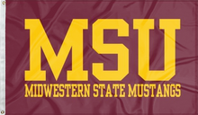 Load image into Gallery viewer, maroon msu midwestern state mustangs flag for college dorm decor
