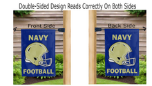 Load image into Gallery viewer, navy football logo reading correctly on both sides of blue garden flag
