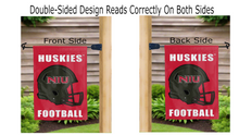 Load image into Gallery viewer, niu huskies football logo reading correctly on both sides of garden flag
