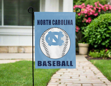 Load image into Gallery viewer, blue north carolina baseball garden flag hung outside for yard decor
