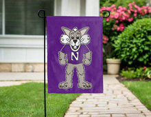Load image into Gallery viewer, northwestern university garden flag with willie wildcat logo for yard decor
