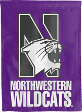 Load image into Gallery viewer, purple northwestern university wildcats garden flag hung for man cave decor
