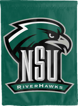 Load image into Gallery viewer, green nsu riverhawks double sided house flag for game day decor
