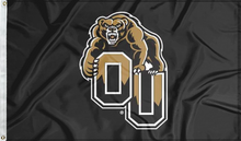 Load image into Gallery viewer, black oakland university flag with oakland ou logo for college dorm decor

