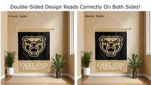 Load image into Gallery viewer, oakland university logo reading correctly on both sides of gold and black double sided house flag
