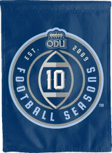 Load image into Gallery viewer, blue odu football house flag with ten seasons logo for man cave decor
