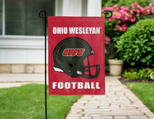 Load image into Gallery viewer, red ohio wesleyan football garden flag for yard decor
