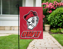 Load image into Gallery viewer, red ohio wesleyan university double sided garden flag for yard decor

