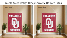 Load image into Gallery viewer, oklahoma ou sooners logo reading correctly on both sides of red double sided house flag
