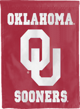 Load image into Gallery viewer, red oklahoma sooners double sided house flag for college dorm decor
