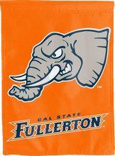 Load image into Gallery viewer, orange cal state fullerton double sided house flag with tuffy the titan head logo for man cave decor
