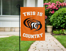 Load image into Gallery viewer, orange double sided garden flag with this is pacific tigers country logo for yard decor
