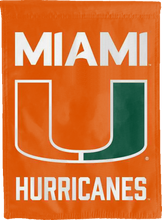 Load image into Gallery viewer, orange university of miami double sided house flag for game day decor
