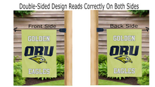 Load image into Gallery viewer, oru golden eagles logo reading correctly on both sides of garden flag
