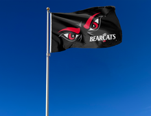 Load image into Gallery viewer, outdoor display of black cincinnati bearcats flag for tailgate decor
