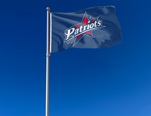Load image into Gallery viewer, outdoor display of blue francis marion university patriots flag for tailgate decor
