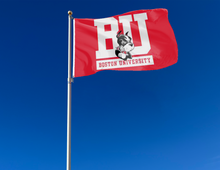 Load image into Gallery viewer, outdoor display of red boston university terriers flag for tailgate decor
