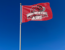 Load image into Gallery viewer, outdoor display of red bridgewater state university bears flag for tailgate decor
